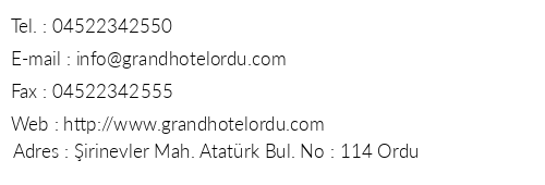 Grand Hotel Tesk telefon numaralar, faks, e-mail, posta adresi ve iletiim bilgileri